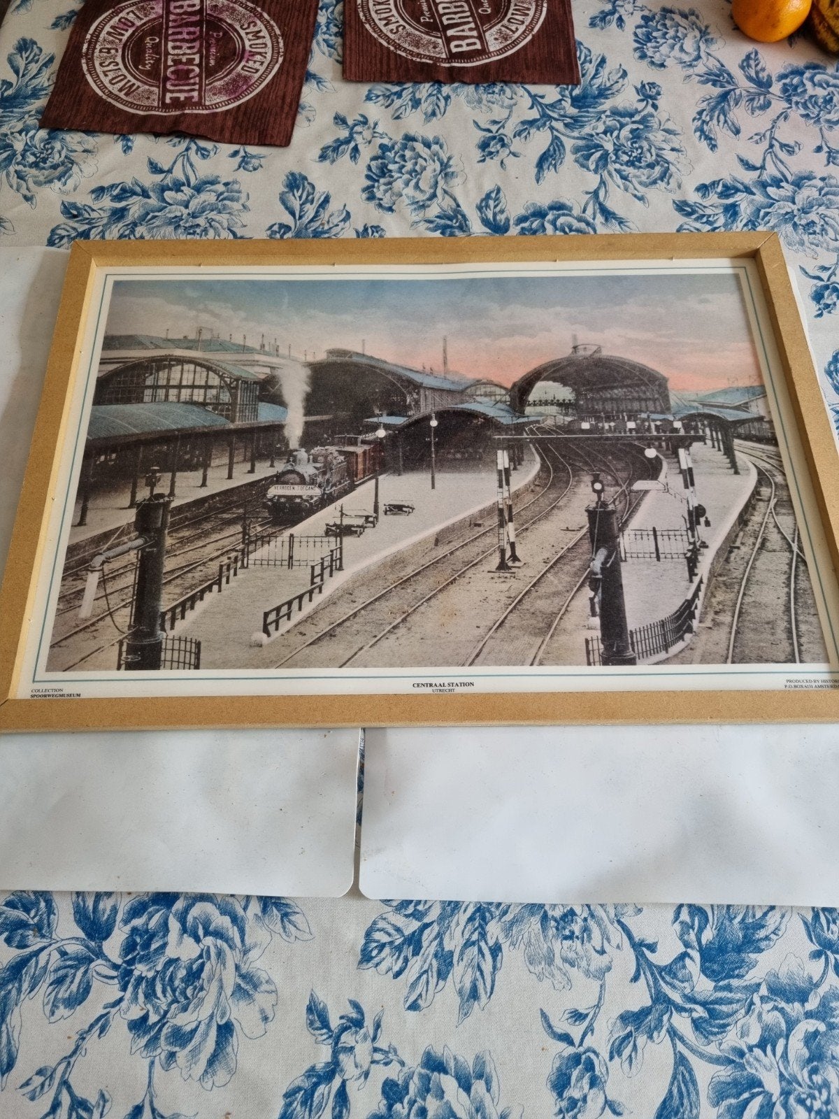 Oude prent Centraal Station Utrecht anno 1914, Ophalen of Verzenden, Gebruikt, Trein, Kaart of Prent