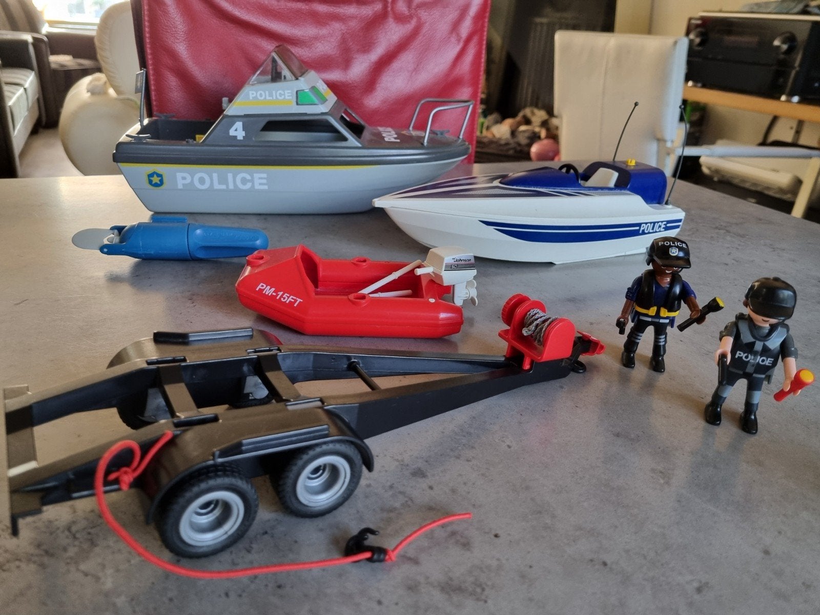 Playmobil,GROTE POLITIEBOOT(4429)&TRAILER+SPEEDBOOT+,Inwst!, Complete set, Ophalen of Verzenden, Zo goed als nieuw, City action
