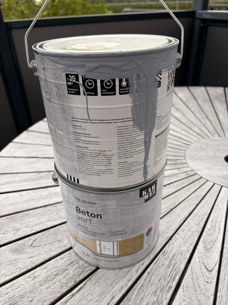 NIEUW Betonverf Karwei 2,5 liter, licht grijs, RAL 7040, Nieuw, Ophalen of Verzenden, Verf, Grijs