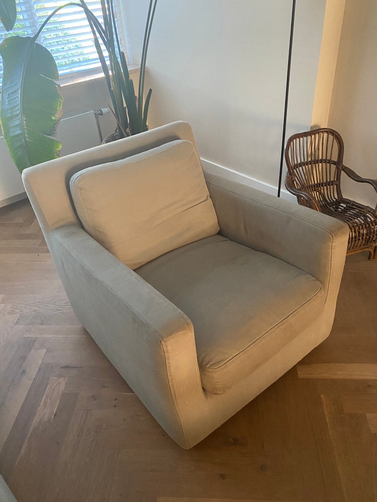 Twee grijs / beige Soho fauteuils, Ophalen, Gebruikt, 75 tot 100 cm, 50 tot 75 cm