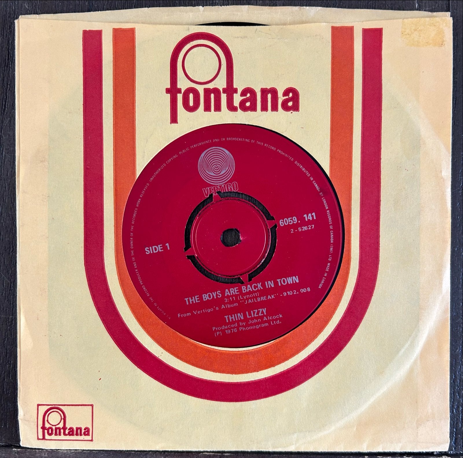 Thin Lizzy - The Boys Are Back In Town / Jailbreak 7" Vinyl, Gebruikt, Originele persing, 7 inch, Ophalen of Verzenden