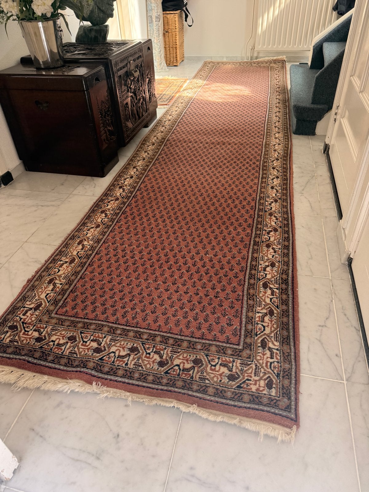 Wollen Perzisch tapijt loper - 400x93 cm - Gebruikt, Huis en Inrichting, Stoffering | Tapijten en Kleden, Ophalen, Gebruikt, 200 cm of meer