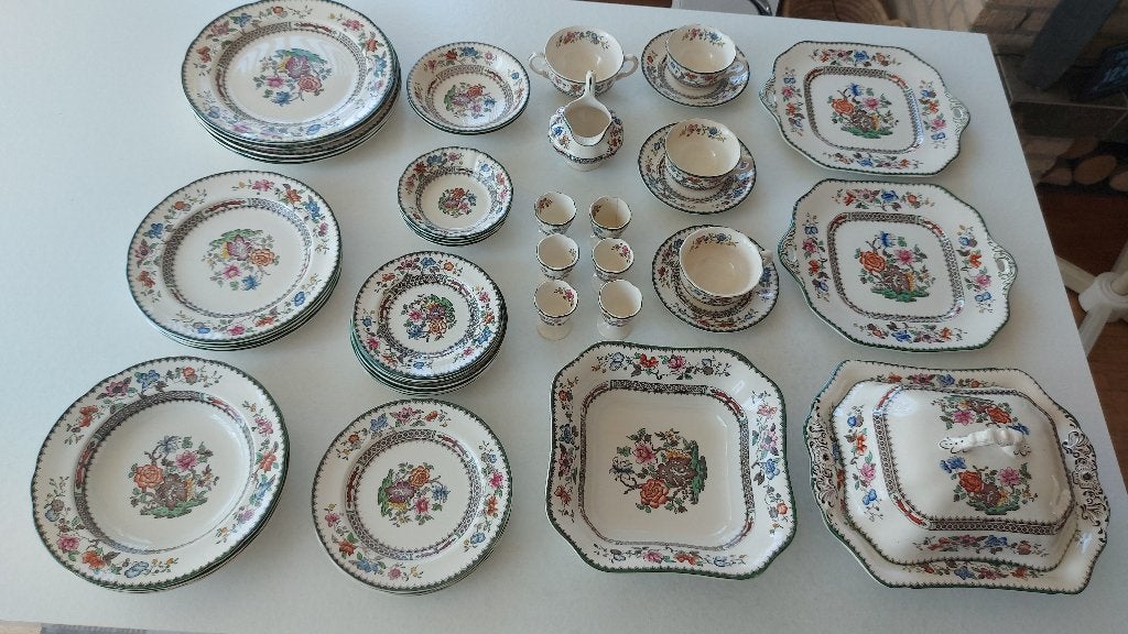Compleet gaaf antiek servies van Spode serie "Chinese rose", Antiek en Kunst, Ophalen