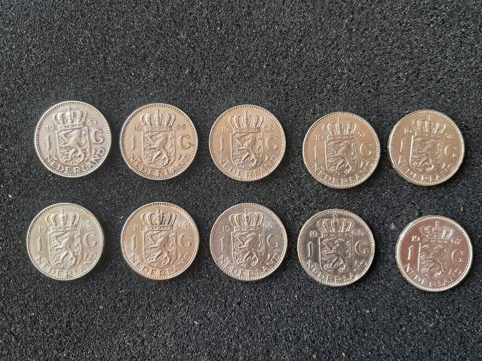 10 zilveren guldens Juliana alle jaren, 1 gulden, Koningin Juliana, Zilver, Ophalen of Verzenden