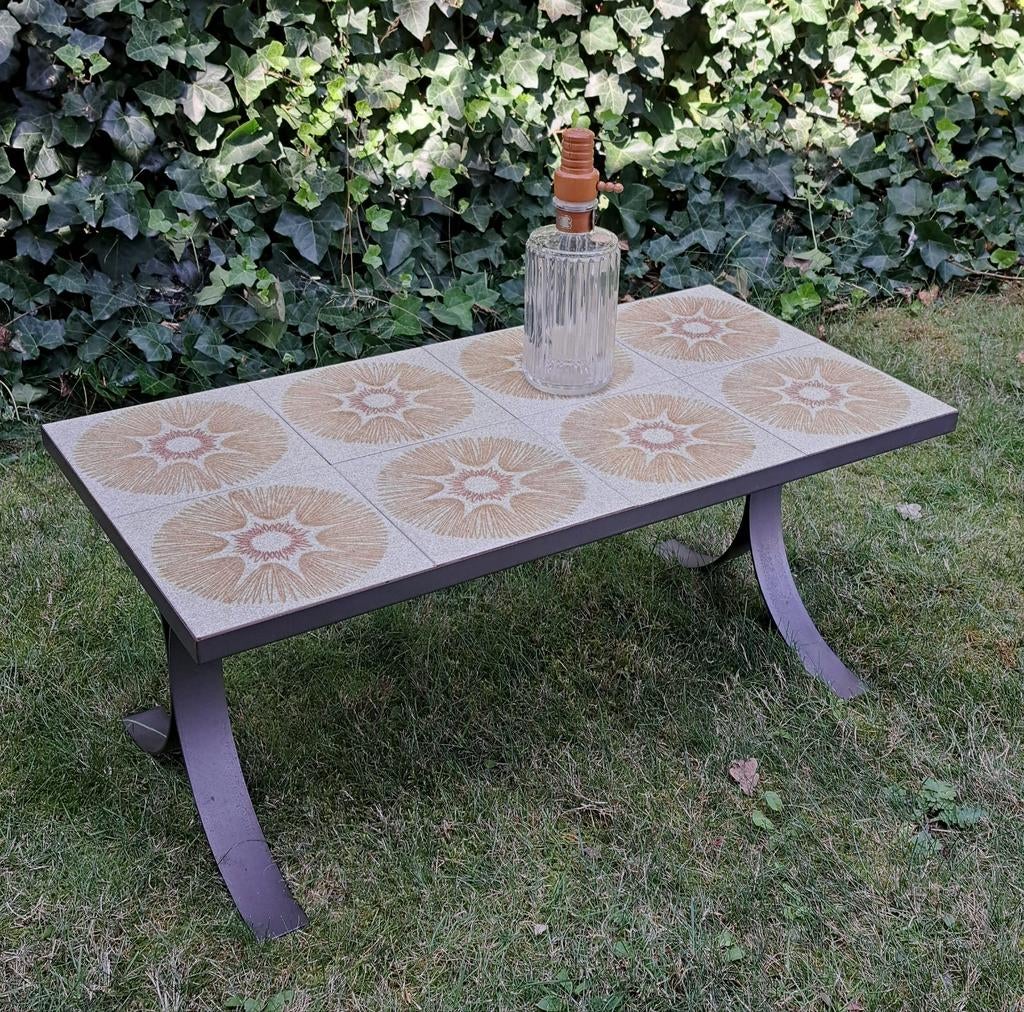Vintage salontafel rechthoek tegel interieur tafel, Ophalen, Gebruikt, 50 tot 100 cm, 50 tot 100 cm