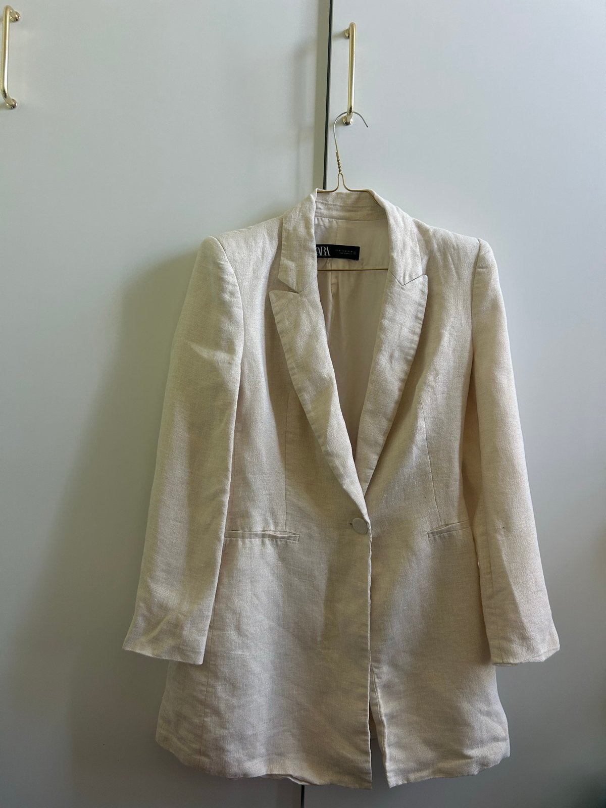 Zara Lichtbeige Linnen Blazer met Gouden Glitter - Maat M, Maat 38/40 (M), Beige, Ophalen of Verzenden, Zo goed als nieuw