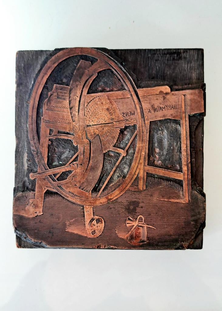 Antieke drukplaat Hartmann & Wenz - Landbouwmachine, Antiek en Kunst, Ophalen of Verzenden