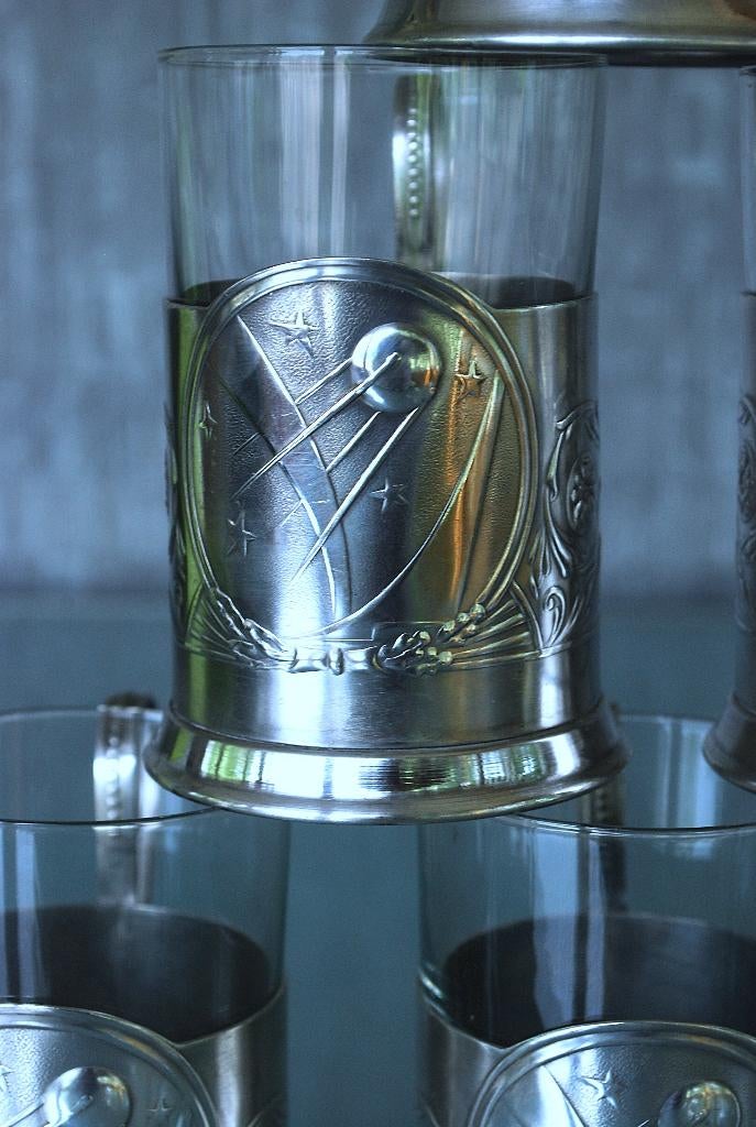 Compleet set - Spoetnik Russisch Theeglas houder met Glas, Ophalen of Verzenden