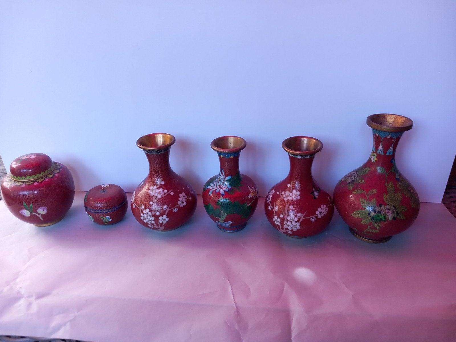 Set van 6 Cloisonné Miniaturen - Vazen en Potjes, Ophalen of Verzenden