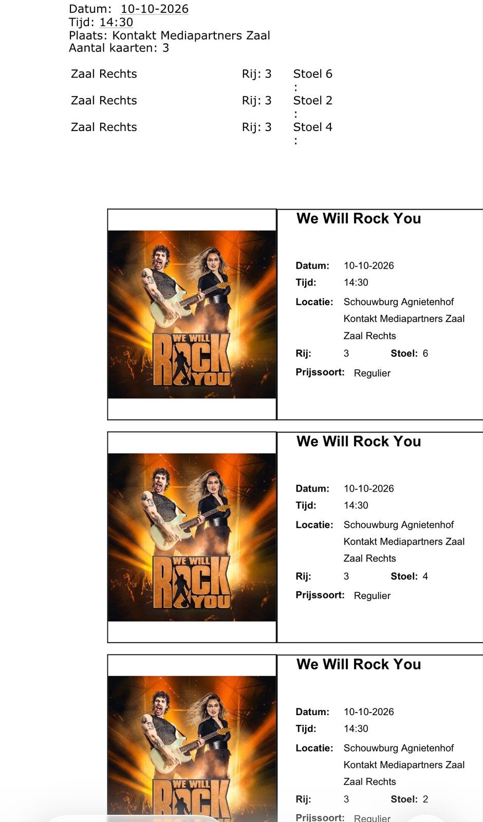 We Will Rock You Musical, Tickets en Kaartjes, Twee personen, Oktober