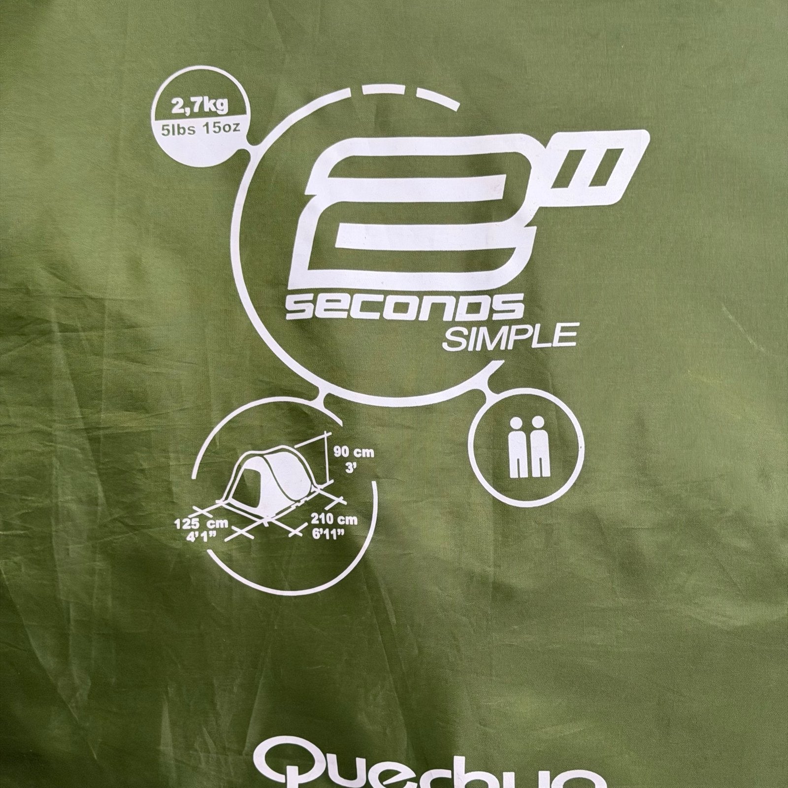 Quechua 2 Seconds Simple 2-persoons tent - Groen, Ophalen, Gebruikt, Tot en met 2