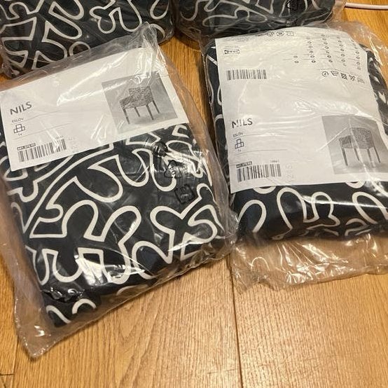 IKEA NILS Eslöv stoelhoezen (2 stuks) - Zwart/Wit patroon, Zwart, Nieuw, Ophalen of Verzenden, Vier