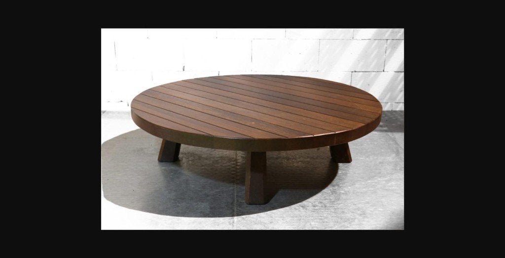 Massieve Wenge Brutalist Salontafel Vintage, Ophalen, 100 tot 150 cm, Rond, 50 tot 100 cm
