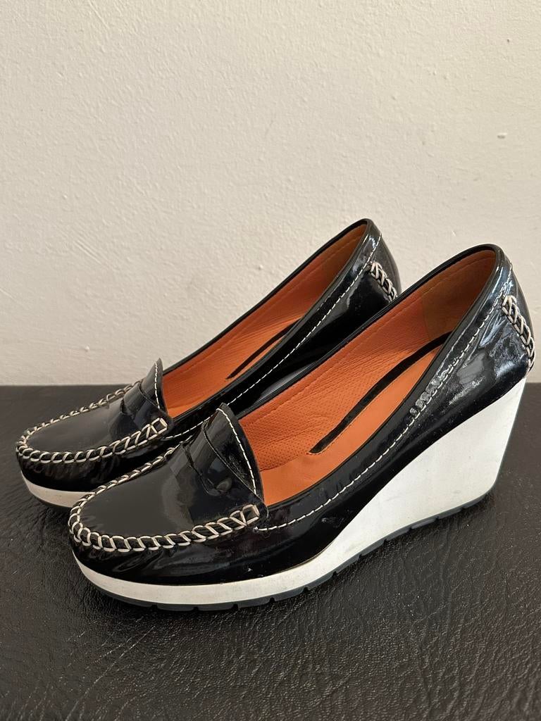 Schoenen met sleehak, Geox, maat 40, Zwart, Ophalen of Verzenden, Schoenen met hoge hakken, Gedragen