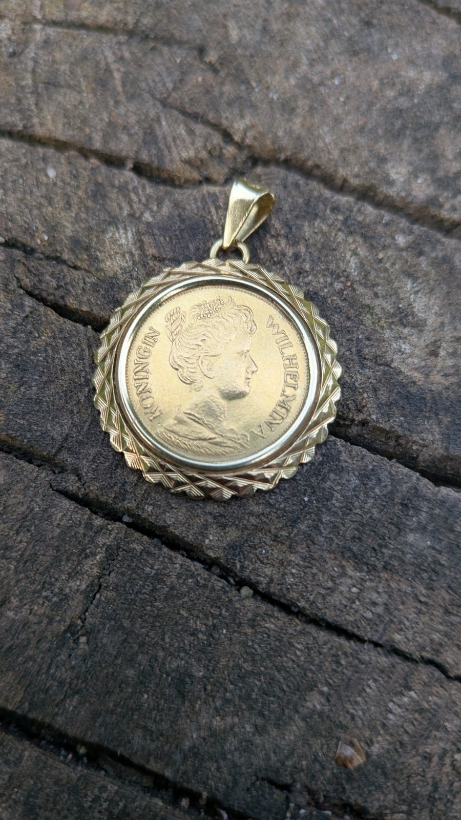 Gouden hanger met Wilhelmina 5 Gulden munt 1912, Ophalen