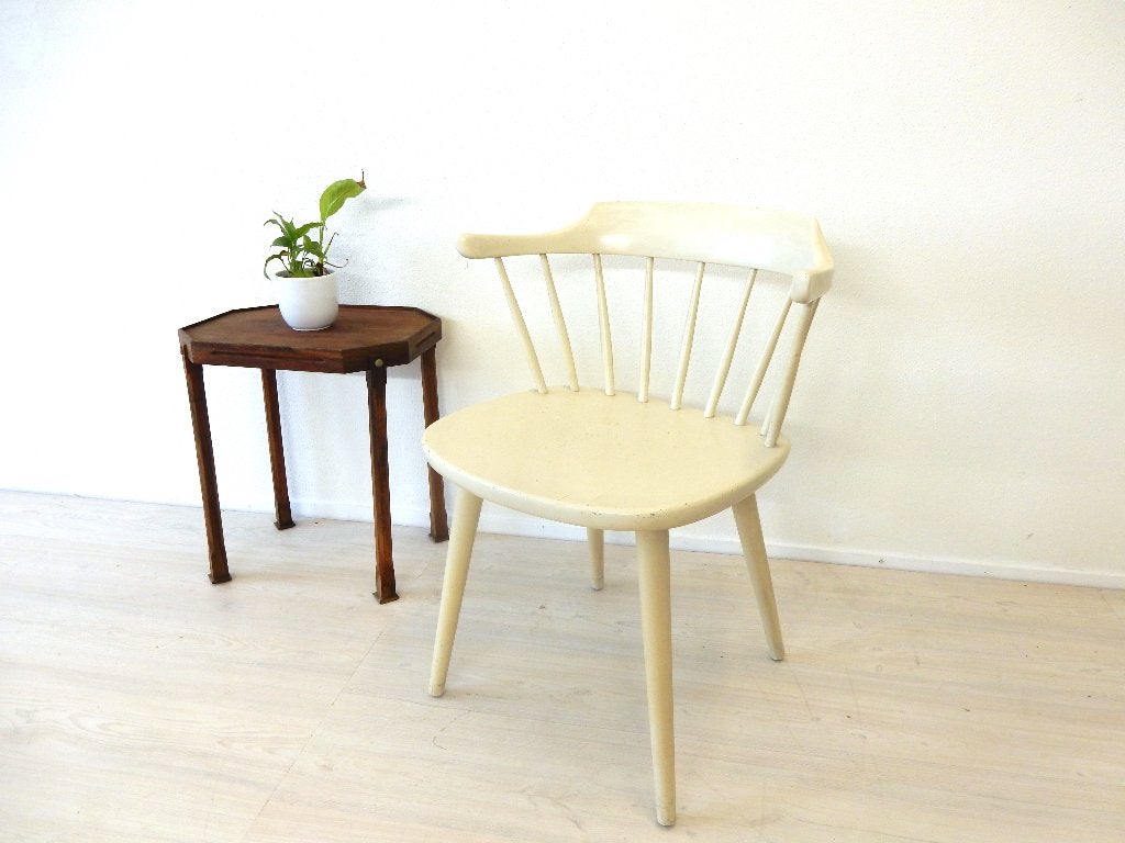 vintage stoel spijlenstoel jaren 50 Yngve Ekström STOLAB, Gebruikt, ., Wit, Vintage