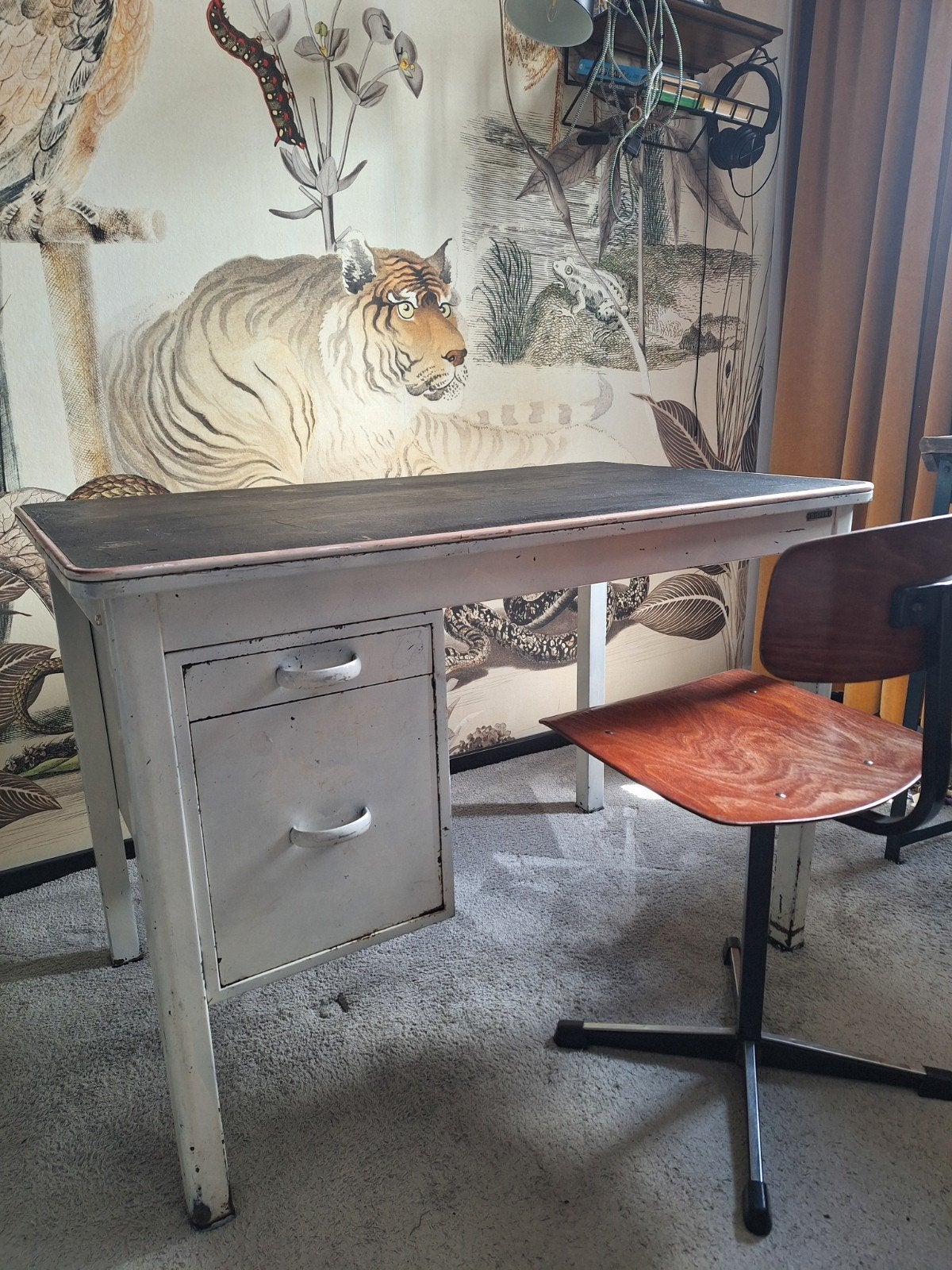Origineel Gispen bureau, Huis en Inrichting, Bureaus, Gebruikt, Metaal, Met lades, Ophalen