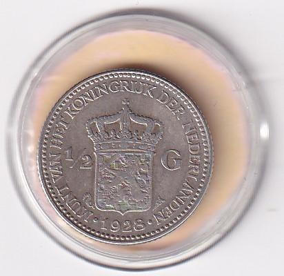 1/2 Gulden 1928 met krasje, ½ gulden, Verzenden, Zilver, Koningin Wilhelmina