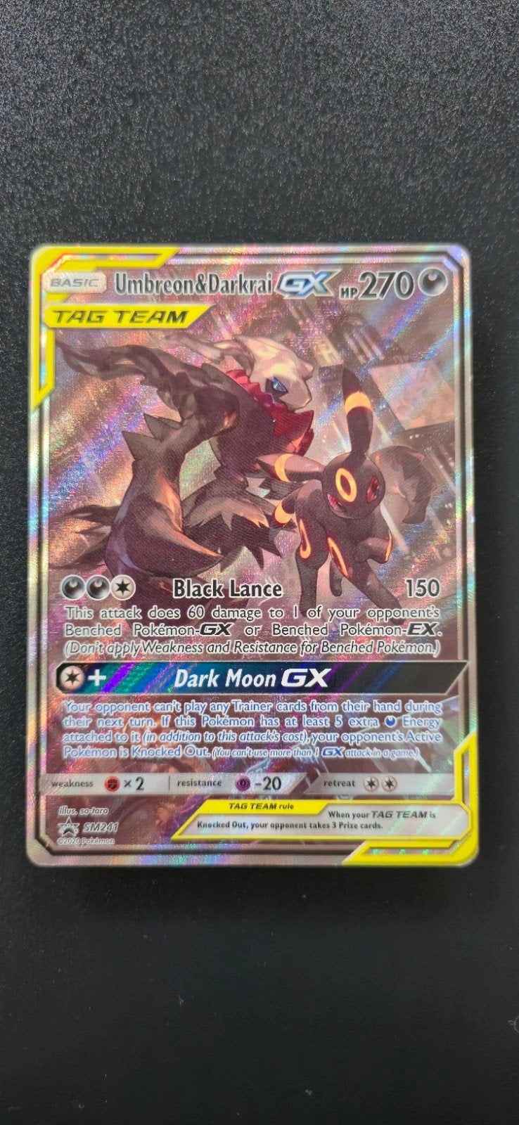 Umbreon & Darkrai GX SM211 Full Art Pokemon Kaart, Ophalen of Verzenden, Gebruikt, Losse kaart