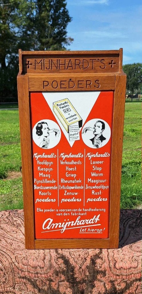 Antiek toonbankkastje Mijnhardt’s Poeders uit de 30'r jaren., Verzamelen, Gebruikt, ., Overige typen, Ophalen of Verzenden