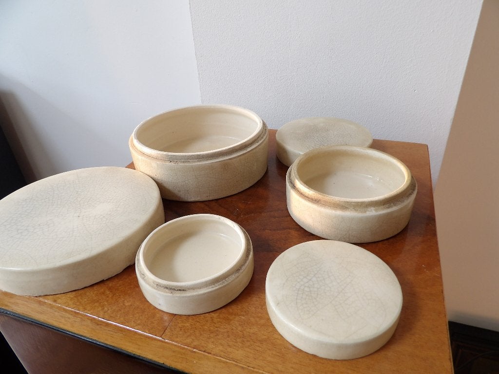 Art Deco Franse Doosjes rond, craquele Aardewerk, Antiek en Kunst, Ophalen of Verzenden