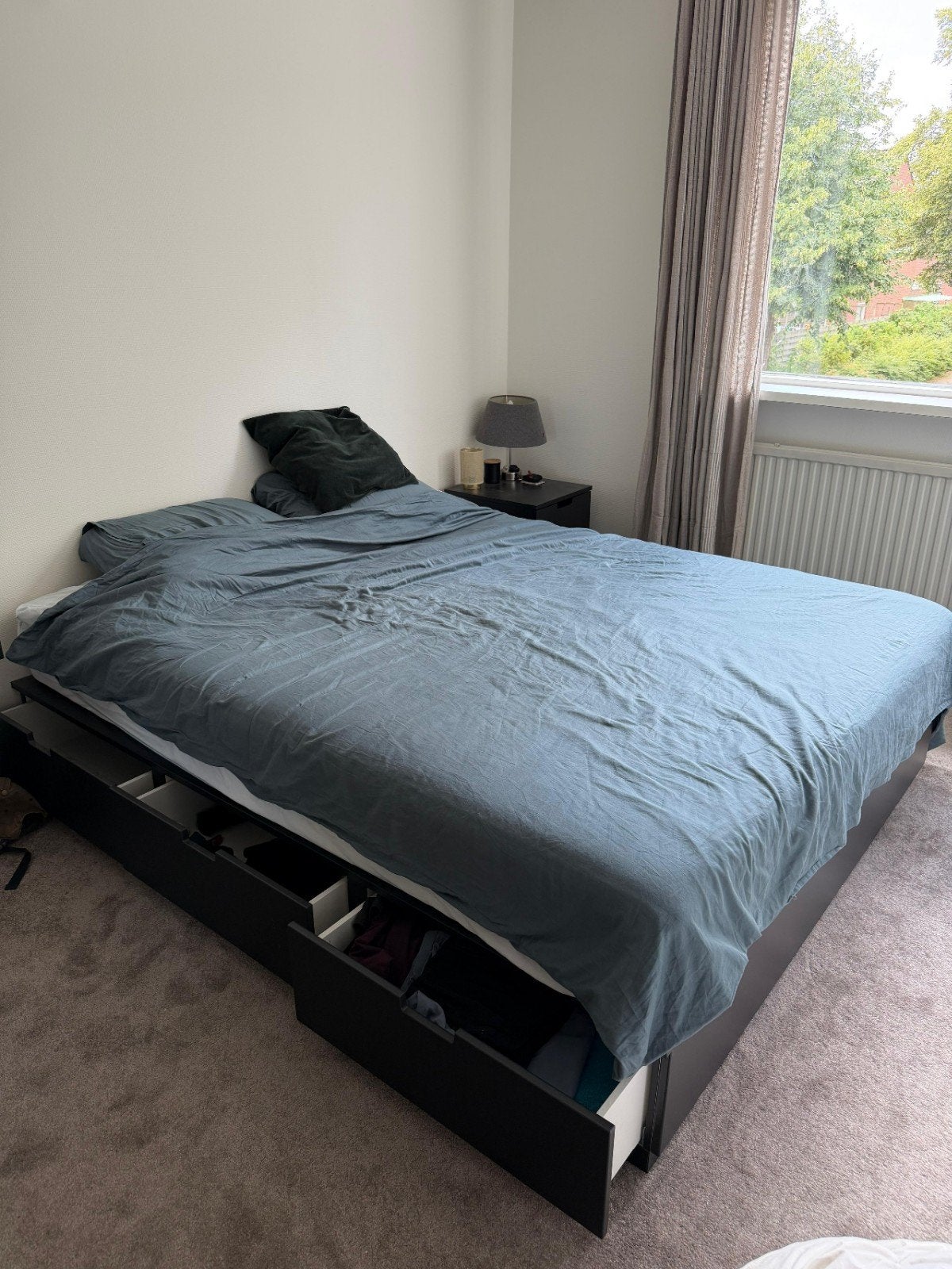 Ikea NORDLI bed 160x200 zwart met matras, Huis en Inrichting, Slaapkamer | Bedden, Ophalen, Zwart, Tweepersoons, Zo goed als nieuw