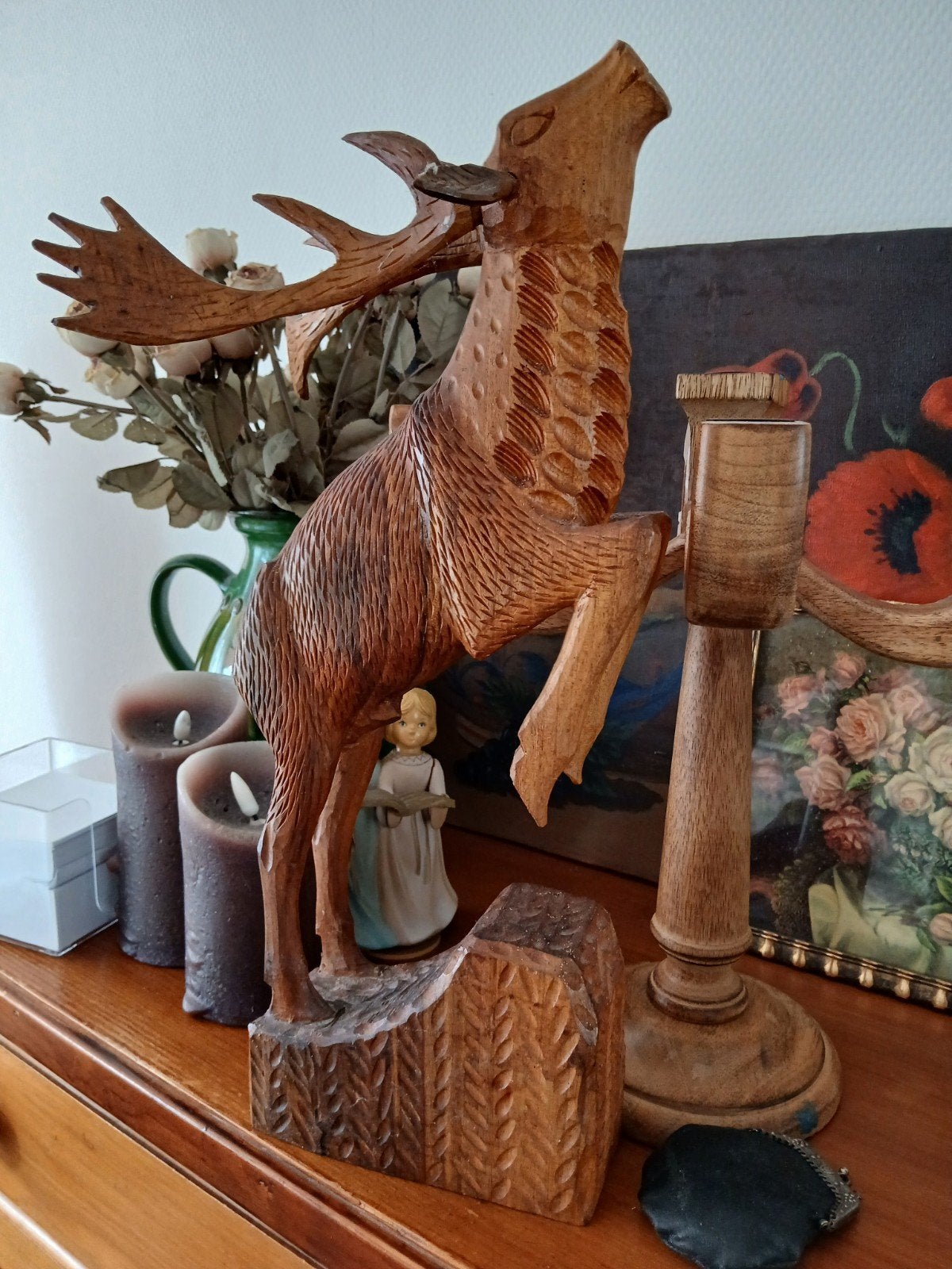 vintage  houten  hert, Ophalen of Verzenden, Hout, Houtsnijwerk, Bruin
