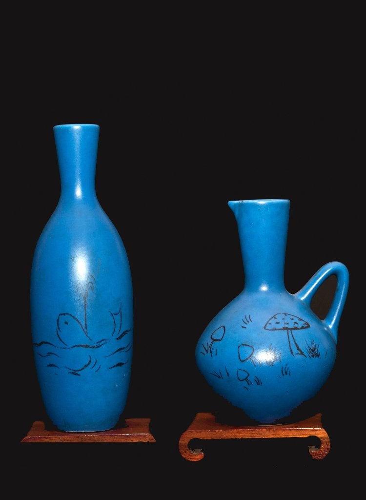 Zenith Gouda set 2 azuurblauwe vaasjes, Ophalen of Verzenden