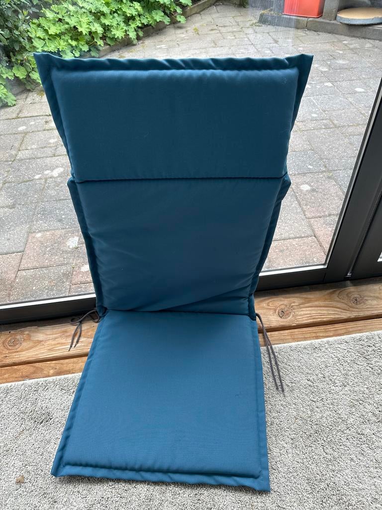 Set van 4 blauwe tuinstoelkussens, Tuin en Terras, Tuinmeubel-accessoires, Ophalen, Gebruikt