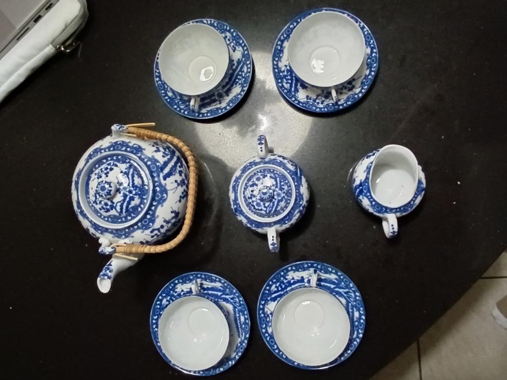 Vintage Japans theeservies - Blauw en wit porselein, Antiek en Kunst, Ophalen of Verzenden