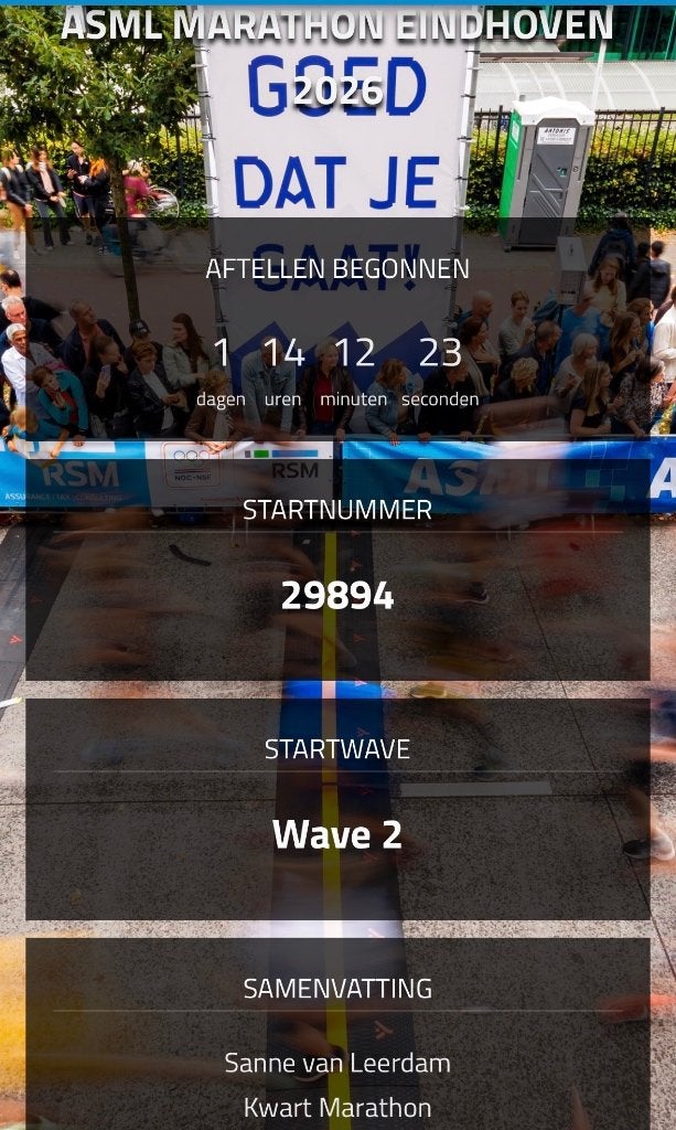Startnummer Eindhoven kwart marathon, Eén persoon