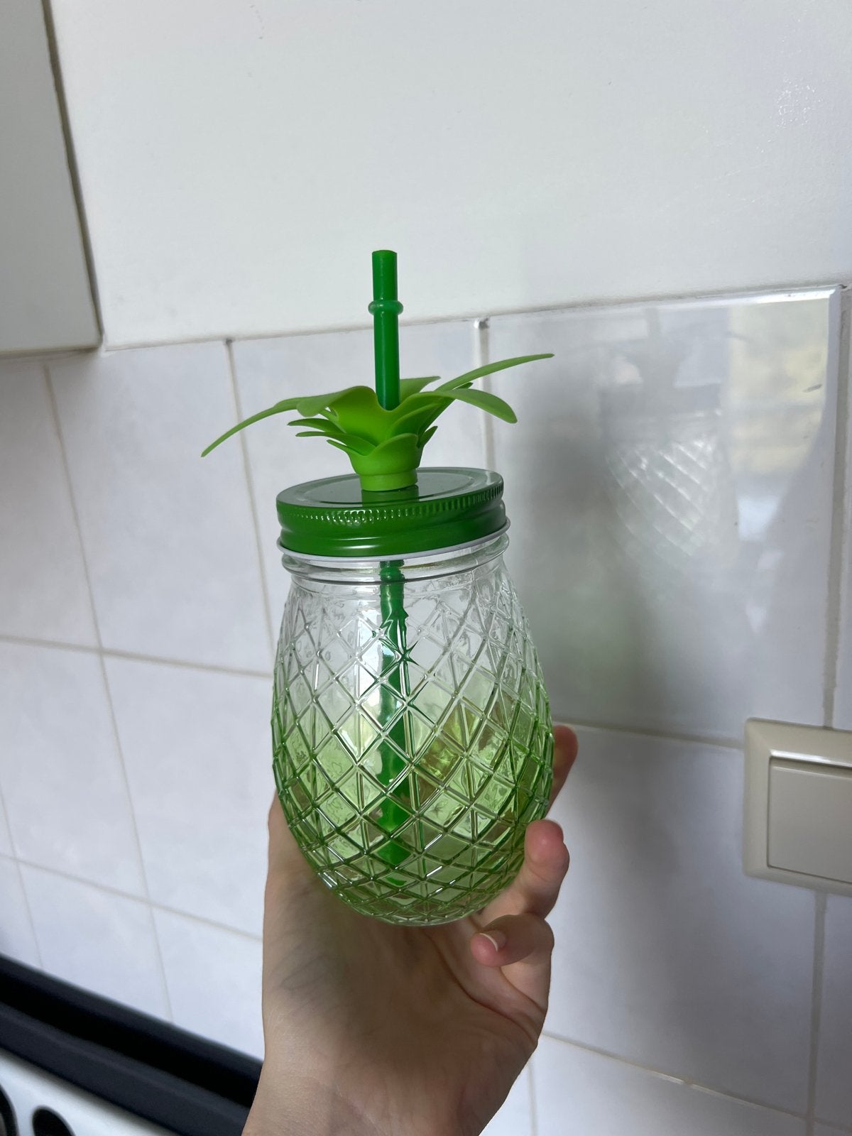 Nieuwe Ananas Drinkbeker met Rietje - Groen Glas, Ophalen, Nieuw, Overige merken, Groen