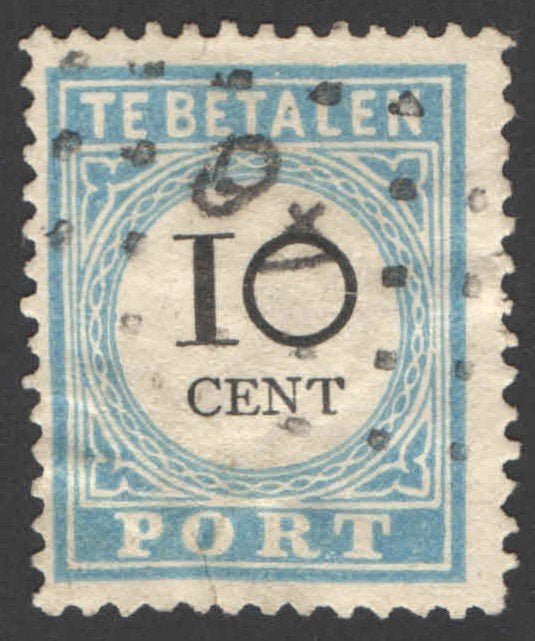 Nederland Port 7 gestempeld 1887 Puntstempel 46, Ophalen of Verzenden, T/m 1940, Gestempeld