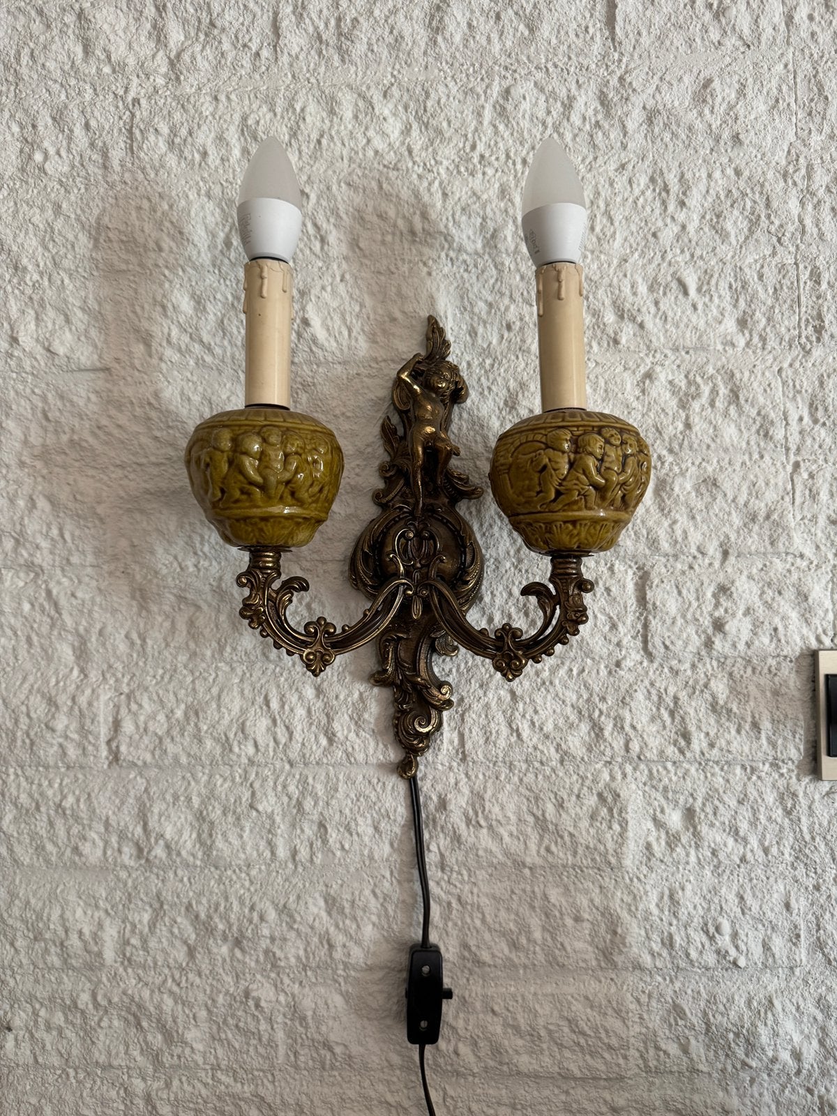 Vintage Wandlamp Kandelaar Stijl met Engeltjes, Ophalen of Verzenden