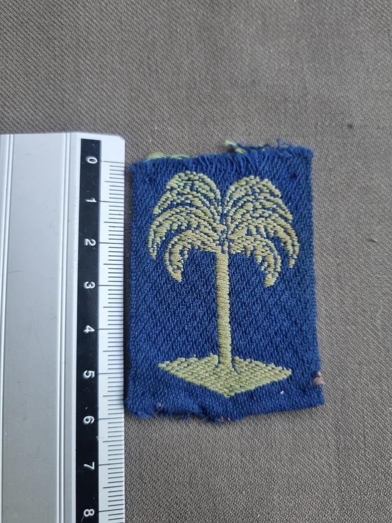 Mouwembleem palmboom divisie (Brabants Weefsel), Ophalen of Verzenden, Landmacht, Nederland, Embleem of Badge
