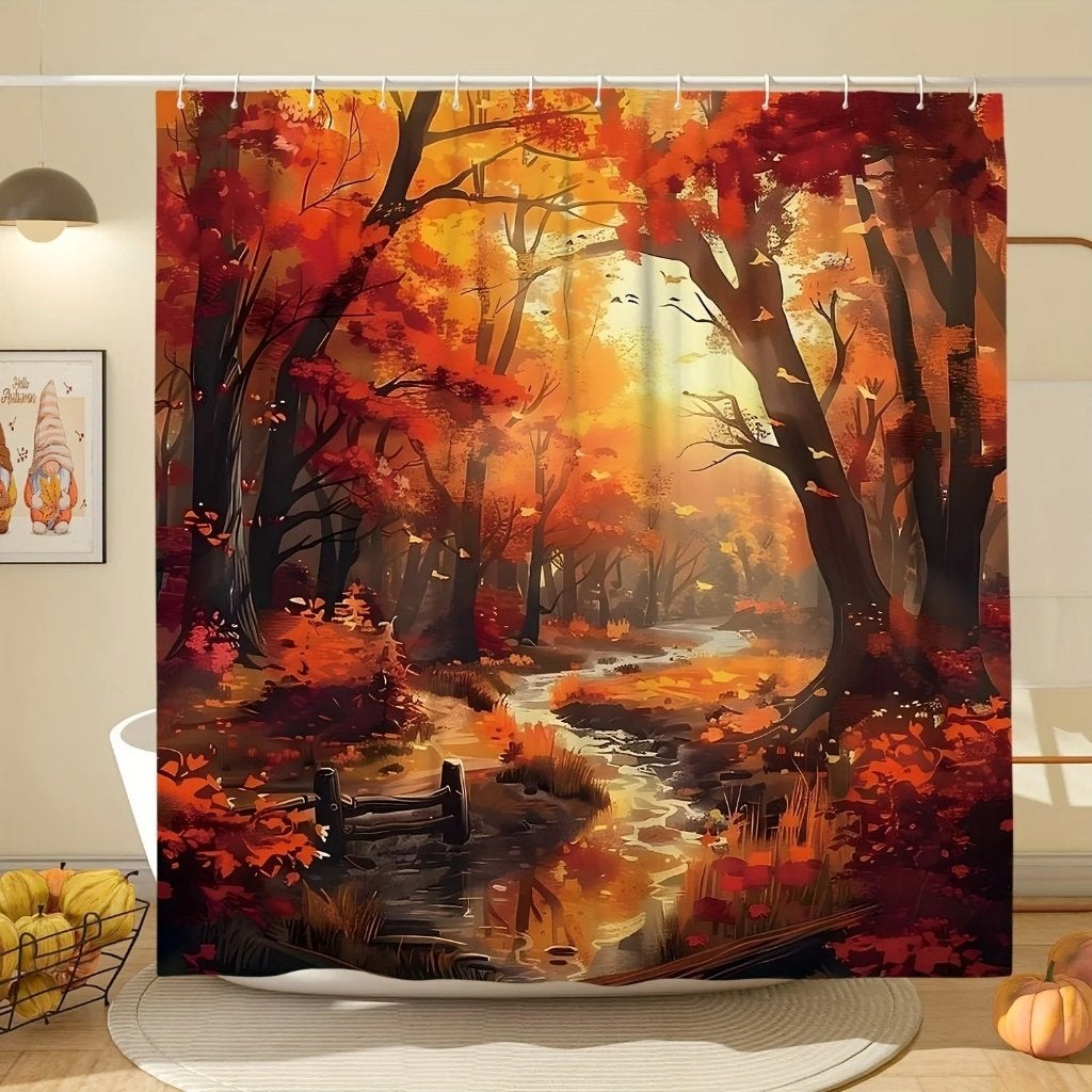 Douchegordijn Herfst bos tafereel (180x200cm), Ophalen of Verzenden, Nieuw