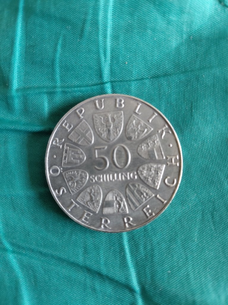Zilveren 50 schilling munt uit Oostenrijk - 1972, Verzenden, Oostenrijk, Losse munt, Zilver