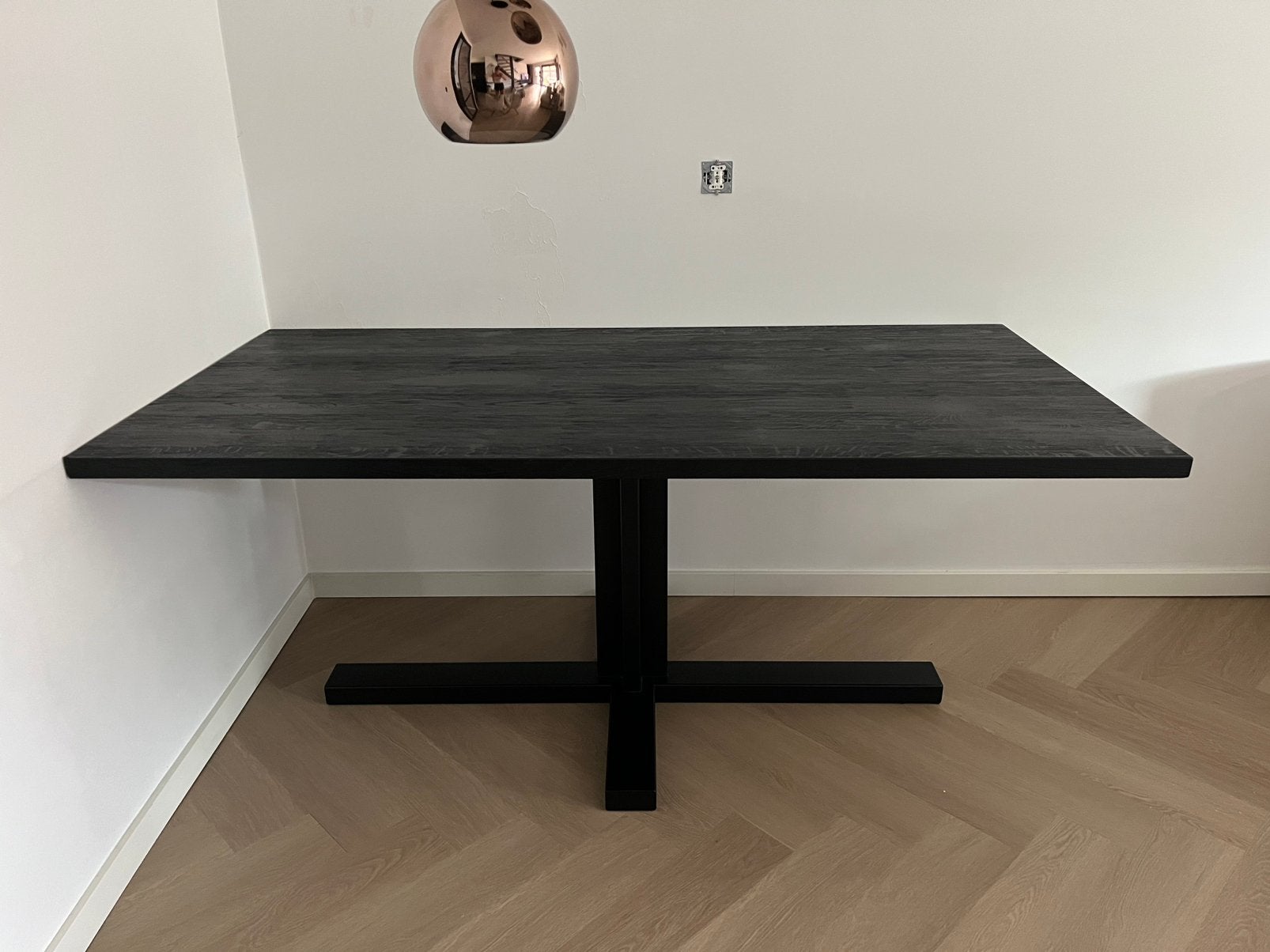Eettafel Eiken, zwart geborsteld. 180x90 cm, Ophalen, 50 tot 100 cm, Zo goed als nieuw, 150 tot 200 cm
