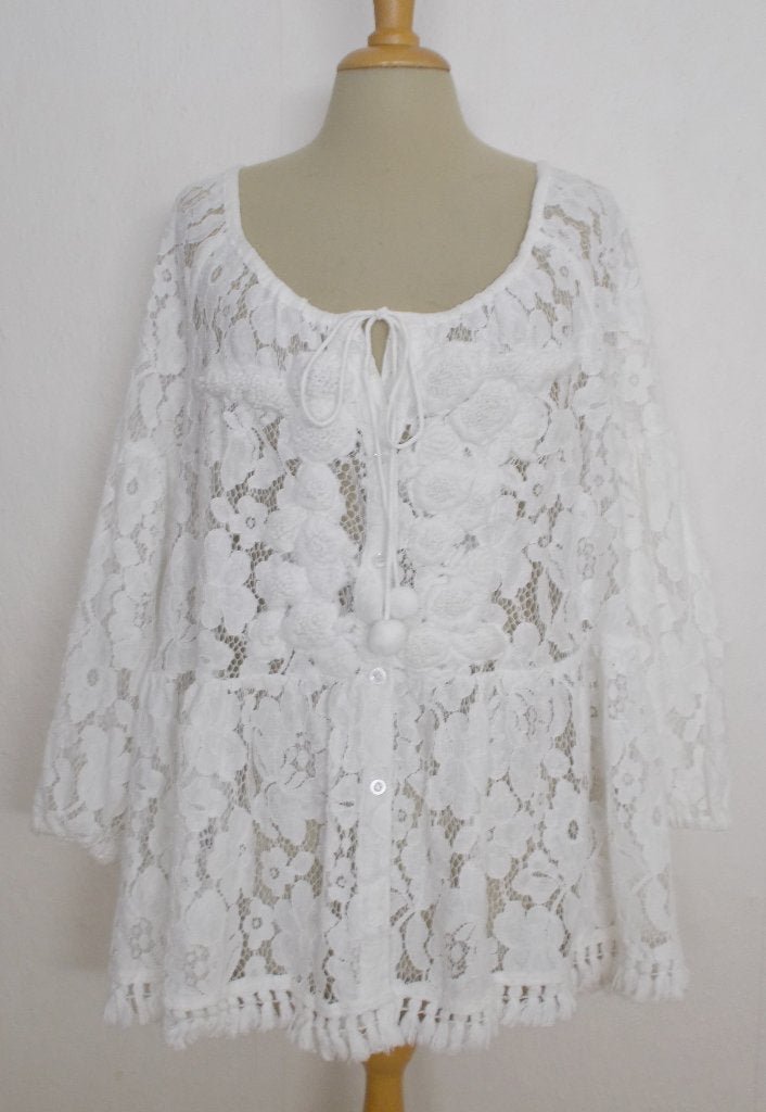 Bohemien witte kanten top/tuniek van Antica Sartoria! L/XL, Verzenden, Zo goed als nieuw, Maat 46/48 (XL) of groter, Wit