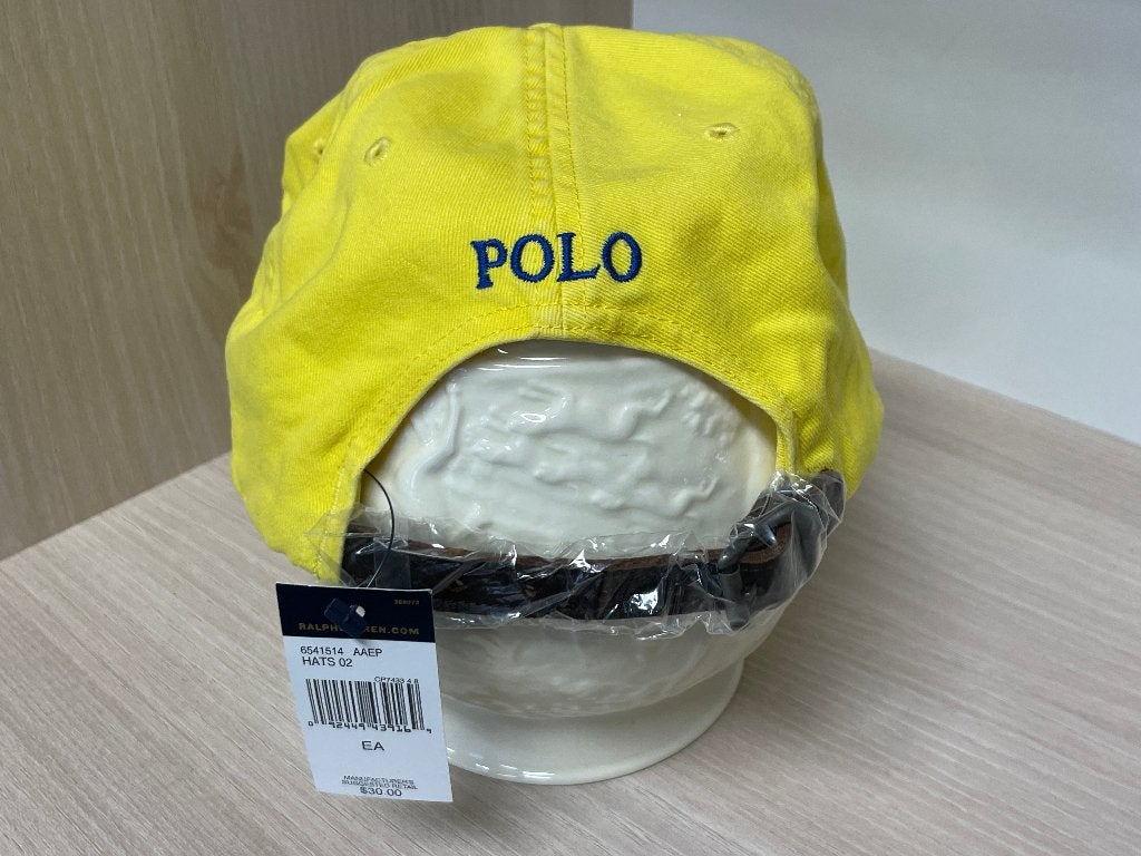 NIEUW Polo Ralph Lauren Pet met lederen bandje! UNIEK! GEEL, Kleding | Heren, Ophalen, Nieuw, One size fits all, Pet