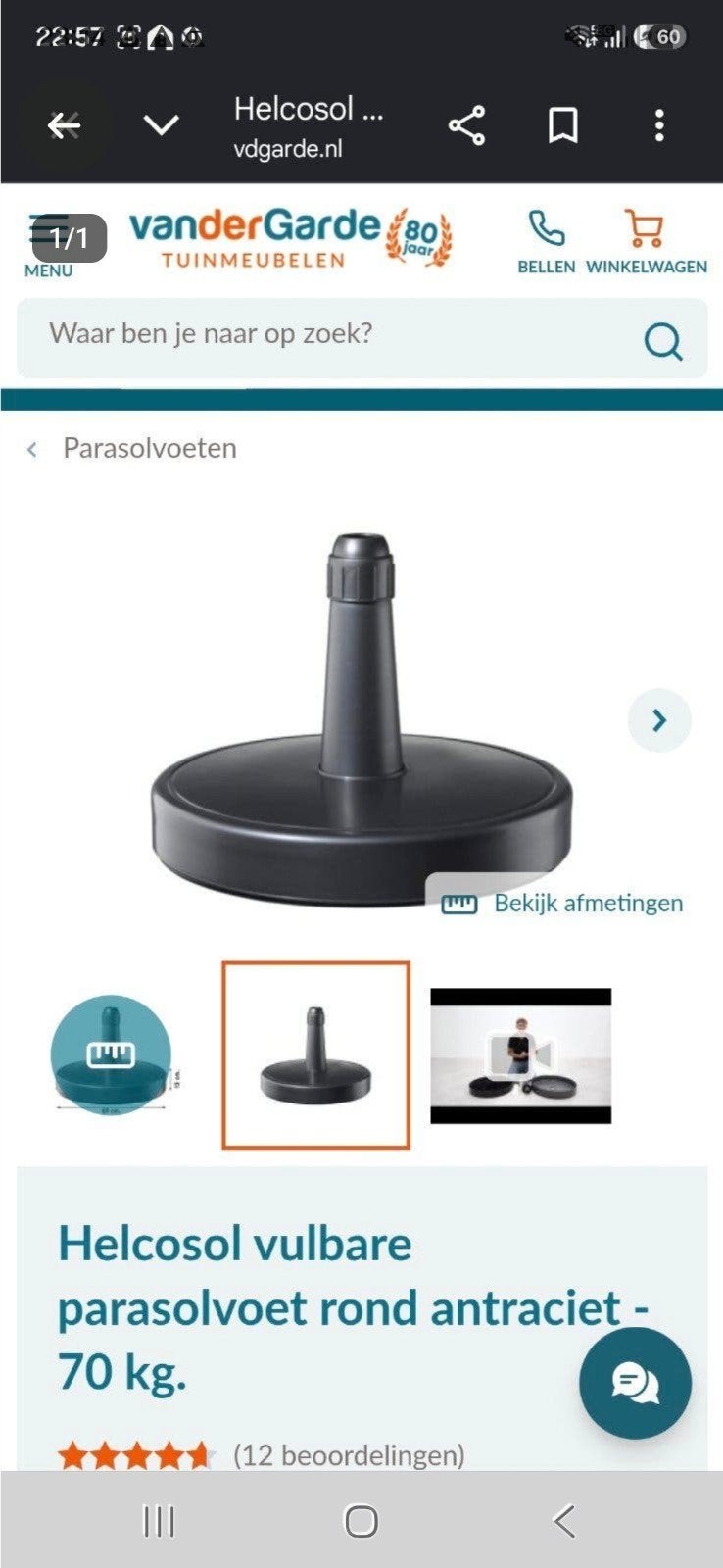 nieuwe vulbare parasol/ droogmolen voet, Tuin en Terras, Ophalen, Nieuw, Zweefparasol