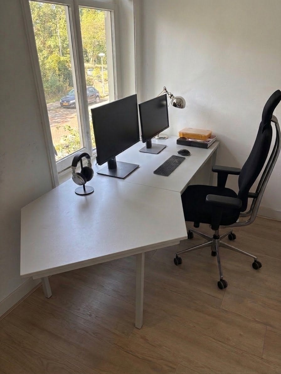 Hoekbureau wit - 223x99cm (eind sept ophalen), Huis en Inrichting, Ophalen, Gebruikt, Wit, Hoekbureau