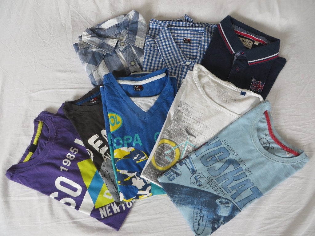 5 T-shirts en 1 polo en 2 overhemden, maat 158-164, Zo goed als nieuw, Shirt of Longsleeve, Jongen, Diverse merken
