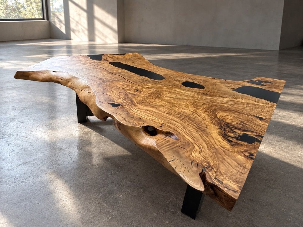Unieke olijfhouten salontafel handgemaakt