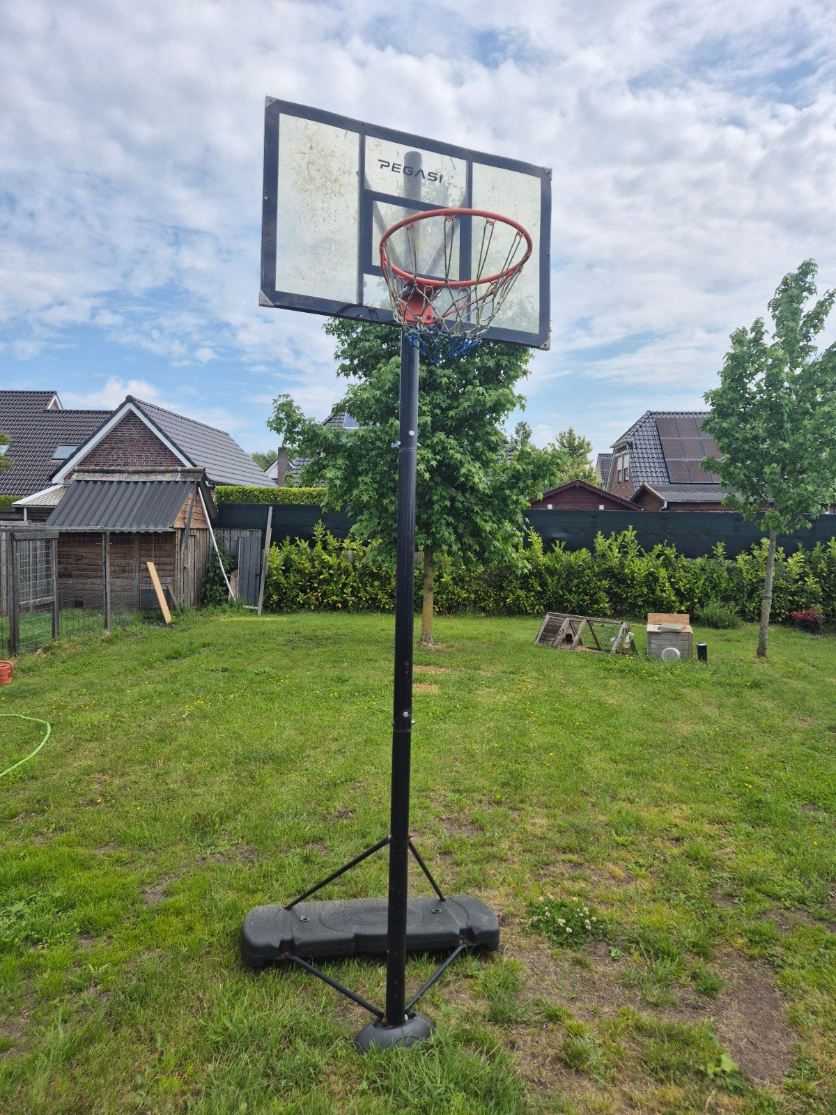 Verstelbare basketbalpaal met bord en ring, Sport en Fitness, Basketbal, Ophalen, Gebruikt, Ring, Bord of Paal