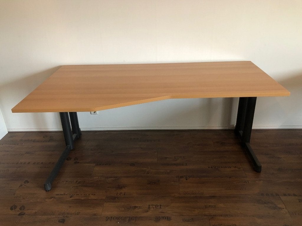 Professioneel Mibra bureau met stalen onderbouw en aanbouw, 180 cm, Kabelgoot, Zo goed als nieuw, Overige merken