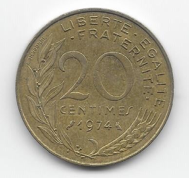 Frankrijk 20 centimes 1974 KM# 930, Verzenden, Frankrijk, Losse munt