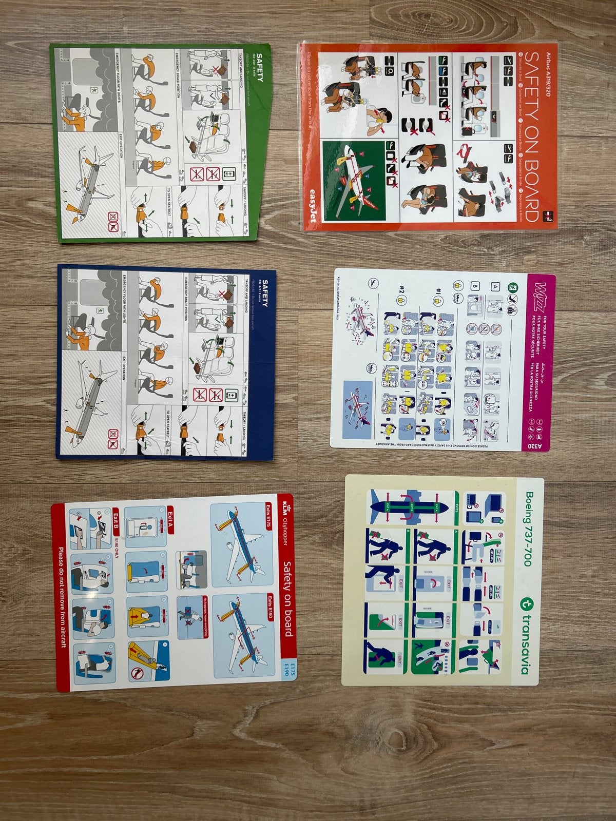 11 Veiligheidskaarten Vliegtuig - Diverse Maatschappijen, Ophalen of Verzenden, Gebruikt, Overige typen