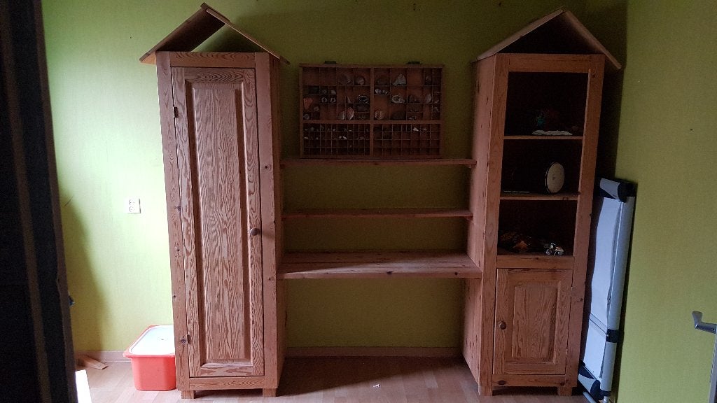 Houten commode / kastenset met huisjesdak, Ophalen, Gebruikt, 50 tot 70 cm, 105 cm of meer