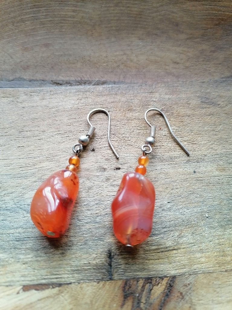 Nieuwe zelfgemaakte oorbellen met carneool steentjes, Overige materialen, Hangers, Nieuw, Oranje